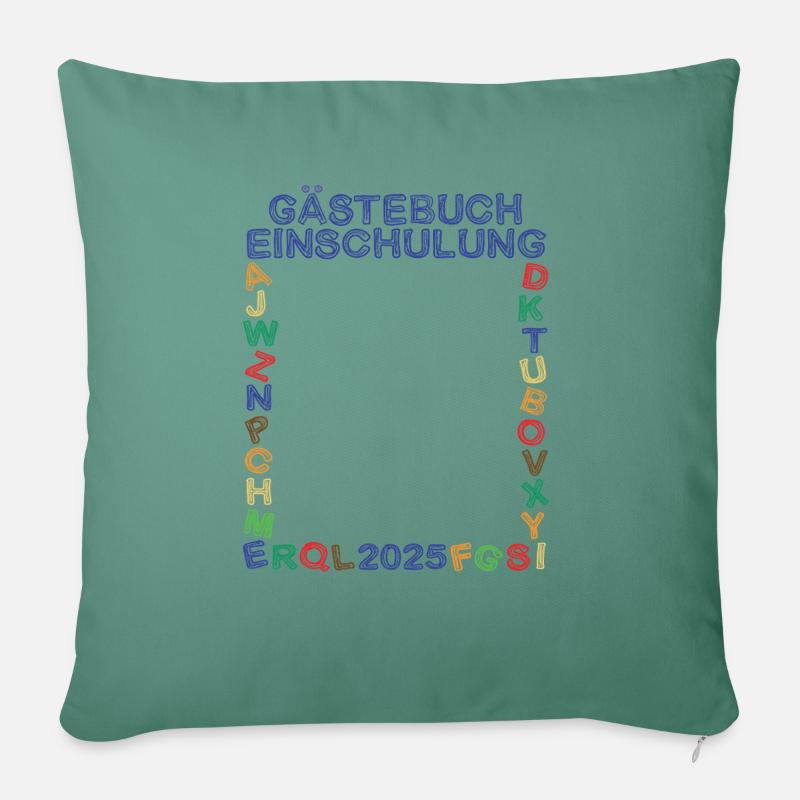 Gästebuch Einschulung 2025 Schulanfang Schulkinder - Sofakissen mit Füllung 45 x 45 cm - Tanngrün
