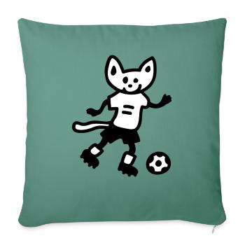 Chat de foot - Chat joue au football - Coussin et housse de 45 x 45 cm - vert sapin - Devant
