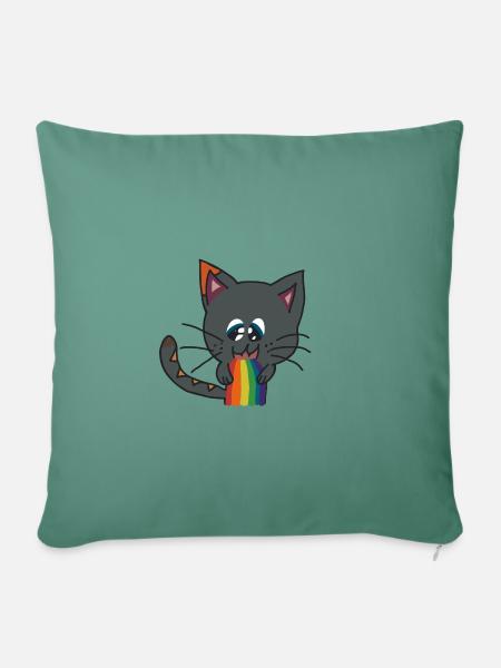 Katze und Regenbogen - Sofakissen mit Füllung 45 x 45 cm - Tanngrün