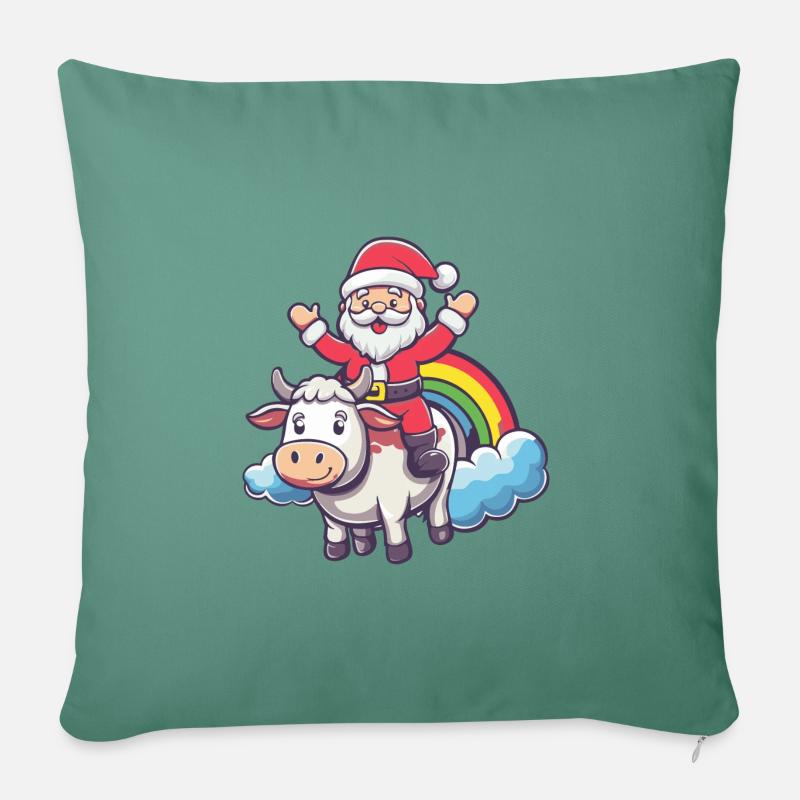 Kuh Weihnachtsmann Regenbogen - Sofakissen mit Füllung 45 x 45 cm - Tanngrün