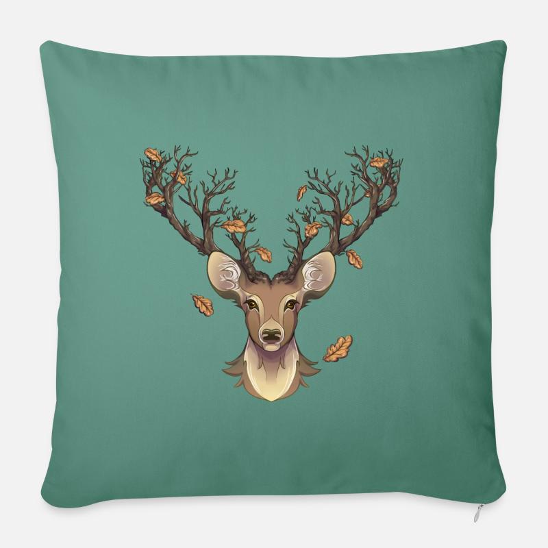 cerf à l'automne - Coussin et housse de 45 x 45 cm - vert sapin