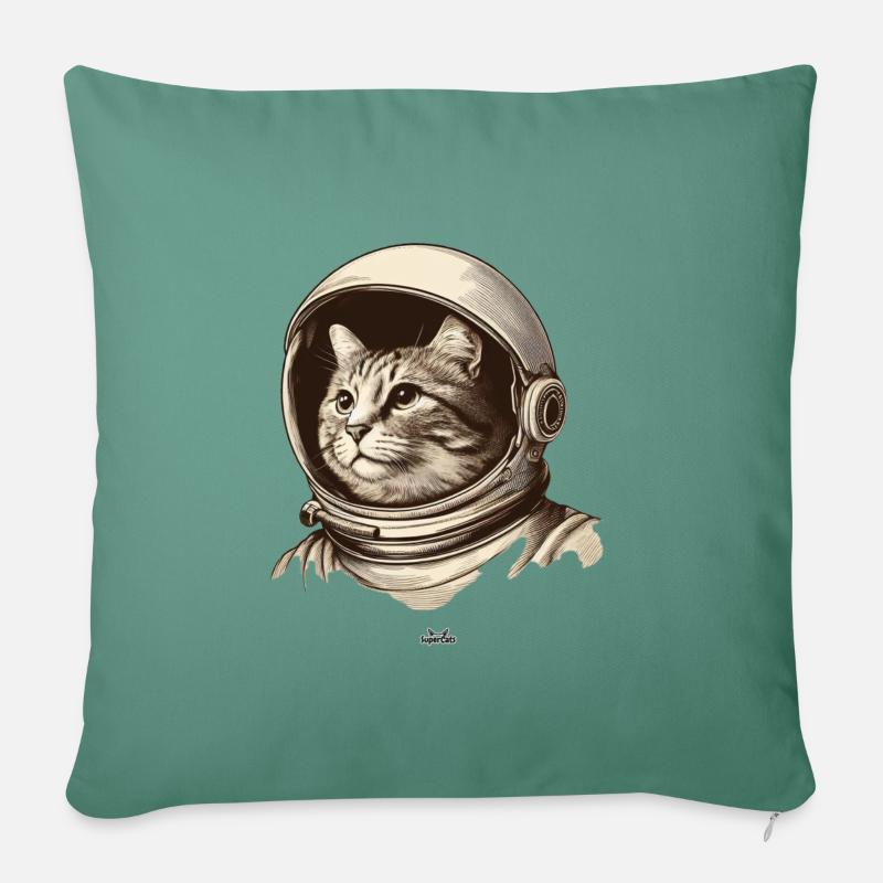 Kosmonauten-Katze - Sofakissen mit Füllung 45 x 45 cm - Tanngrün