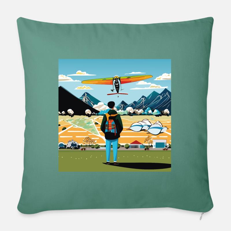 GuyWatchingPlanesQuatre - Coussin et housse de 45 x 45 cm - vert sapin