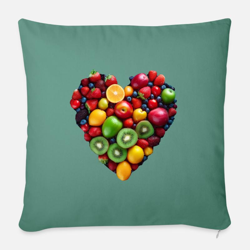 Früchte Herz - Sofakissen mit Füllung 45 x 45 cm - Tanngrün