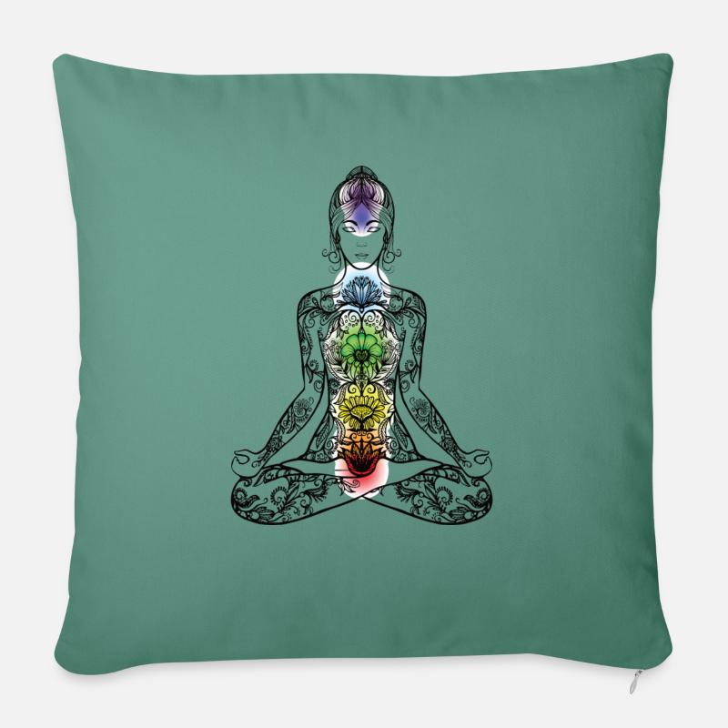 yoga 7 points de chakra - Coussin et housse de 45 x 45 cm - vert sapin