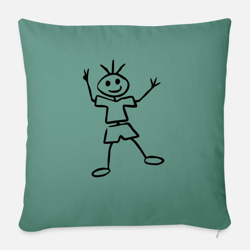 Strichmännchen - Sofakissen mit Füllung 45 x 45 cm - Tanngrün