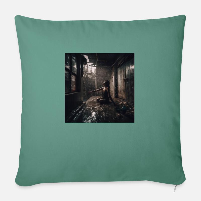 Attraper la pluie design urbain - Coussin et housse de 45 x 45 cm - vert sapin