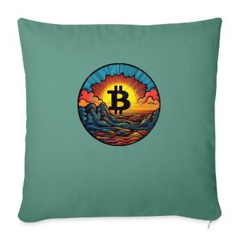 Bitcoin Logo, Symbol, Sunrise, Holiday, Sun - Sofa pillow with filling 45cm x 45cm - cypress green - Front