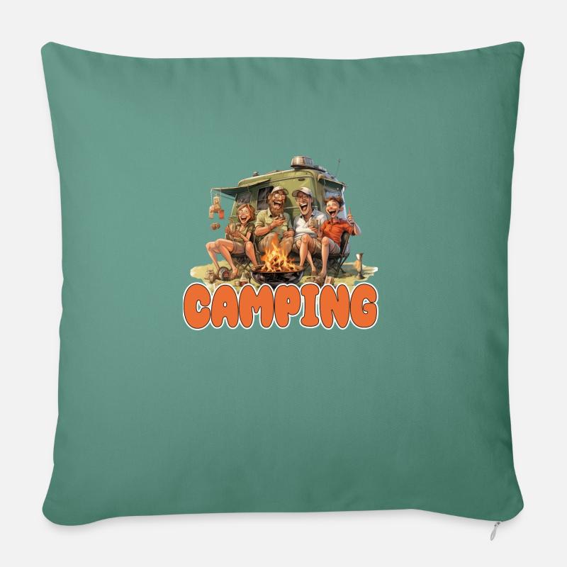 Camping Freunde - Sofakissen mit Füllung 45 x 45 cm - Tanngrün