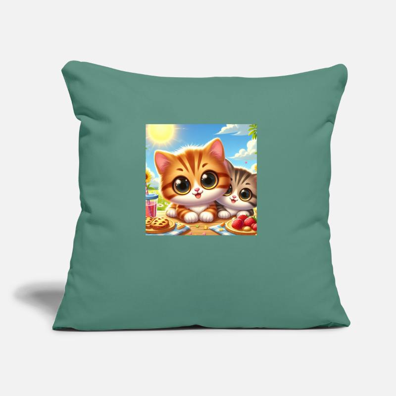 2 chatons d’été mignons à table en mangeant Coussin et housse de 45 x 45 cm