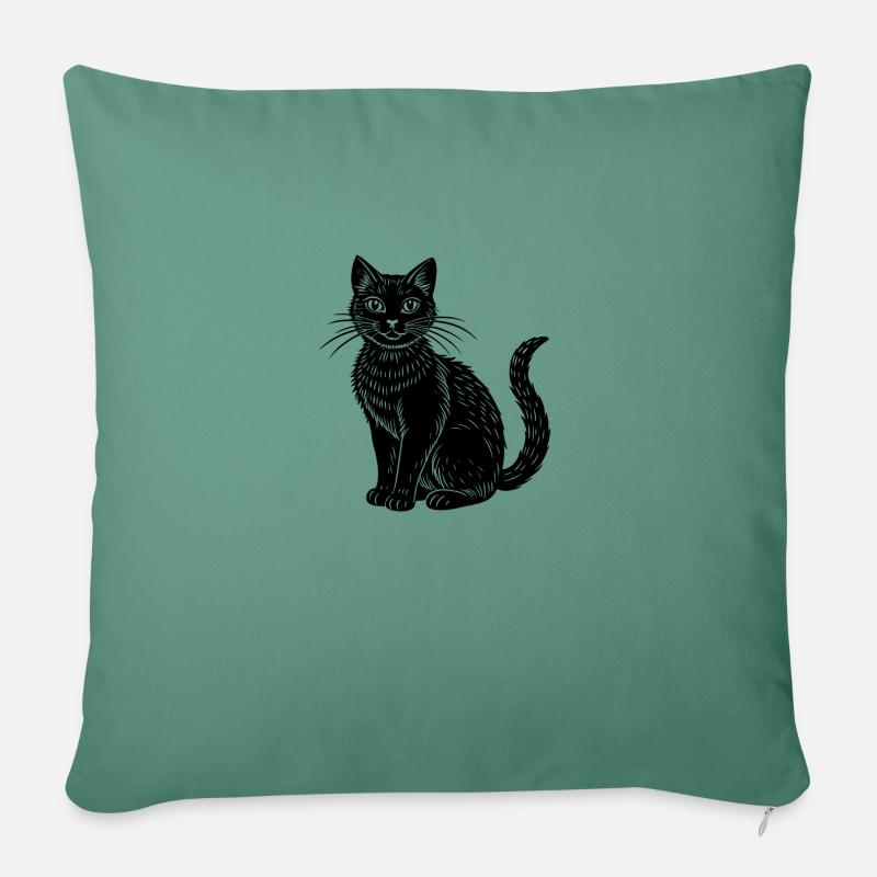 Schwarze Katze - Sofakissen mit Füllung 45 x 45 cm - Tanngrün
