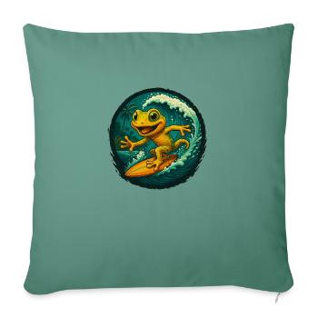 Surfing Gecko – Tropic Vibes - Sofa pillow with filling 45cm x 45cm - cypress green - Front