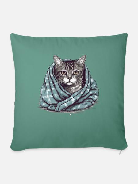 Katze in einer Decke - Sofakissen mit Füllung 45 x 45 cm - Tanngrün