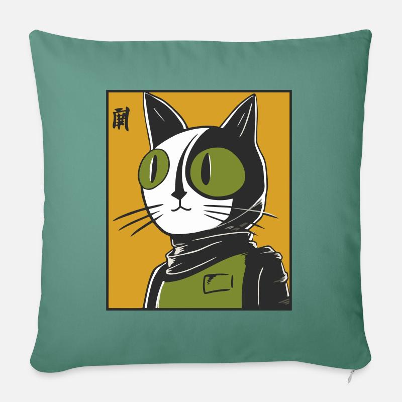 Surcharge sensorielle avec le chat anti-mignon - Coussin et housse de 45 x 45 cm - vert sapin