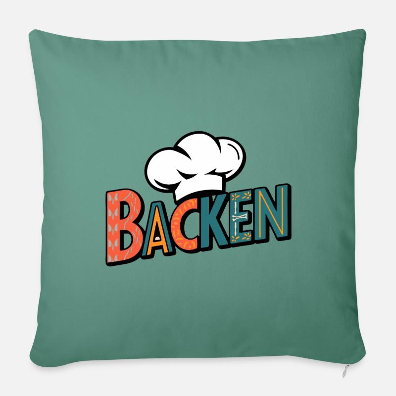 Backen mein Hobby - buntes Bäckermotiv - Sofakissen mit Füllung 45 x 45 cm - Tanngrün