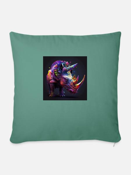 Farbiger Triceratops, einzigartiges Design - Sofakissen mit Füllung 45 x 45 cm - Tanngrün