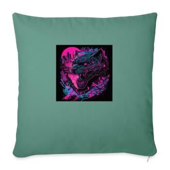 Panther with neon colors, synthwave / 80s - Sofa pillow with filling 45cm x 45cm - cypress green - Front