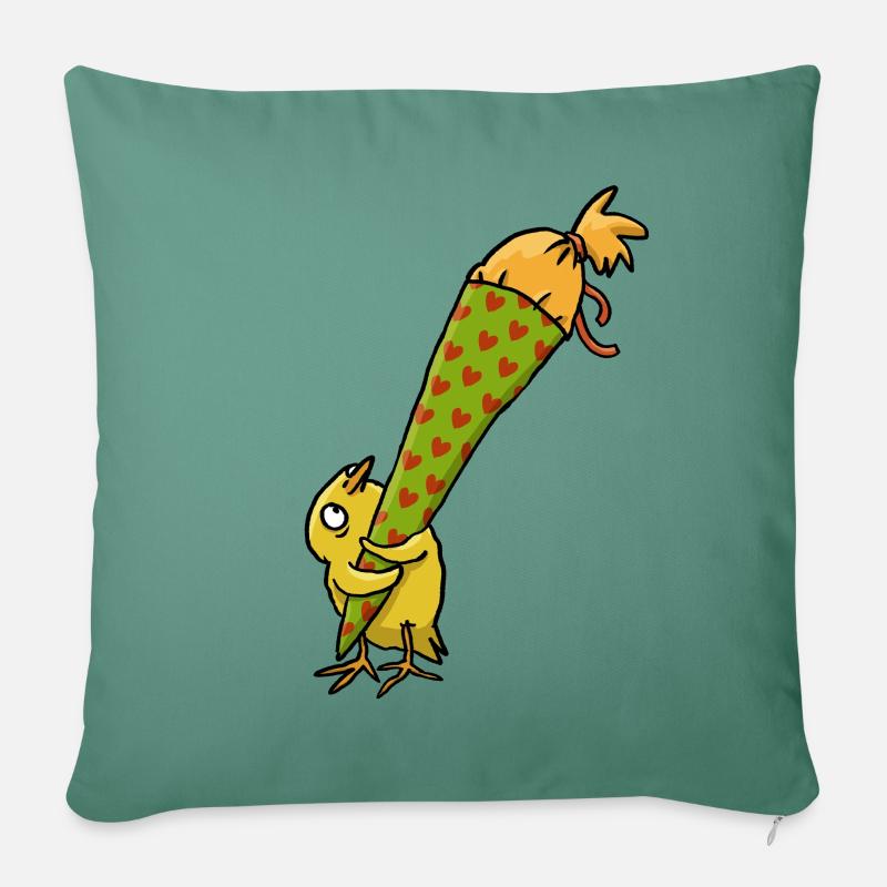 Chicks with school cone - Sofa pillow with filling 45cm x 45cm - cypress green
