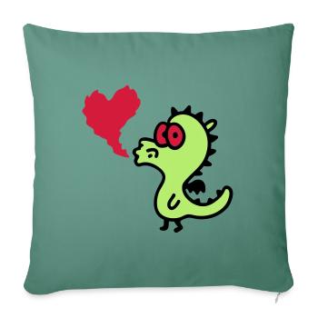 Dragon amoureux avec coeur 3 - Coussin et housse de 45 x 45 cm - vert sapin - Devant
