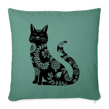 schwarze Katze mit Blumenmuster - Sofakissen mit Füllung 45 x 45 cm - Tanngrün - Vorne