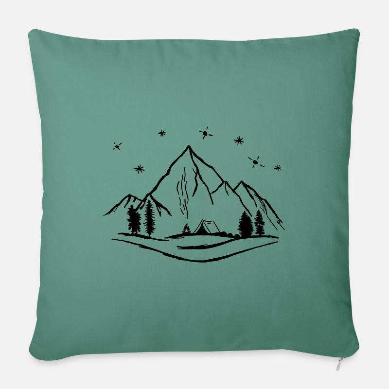 Berge, Zelten, Camping - Sofakissen mit Füllung 45 x 45 cm - Tanngrün