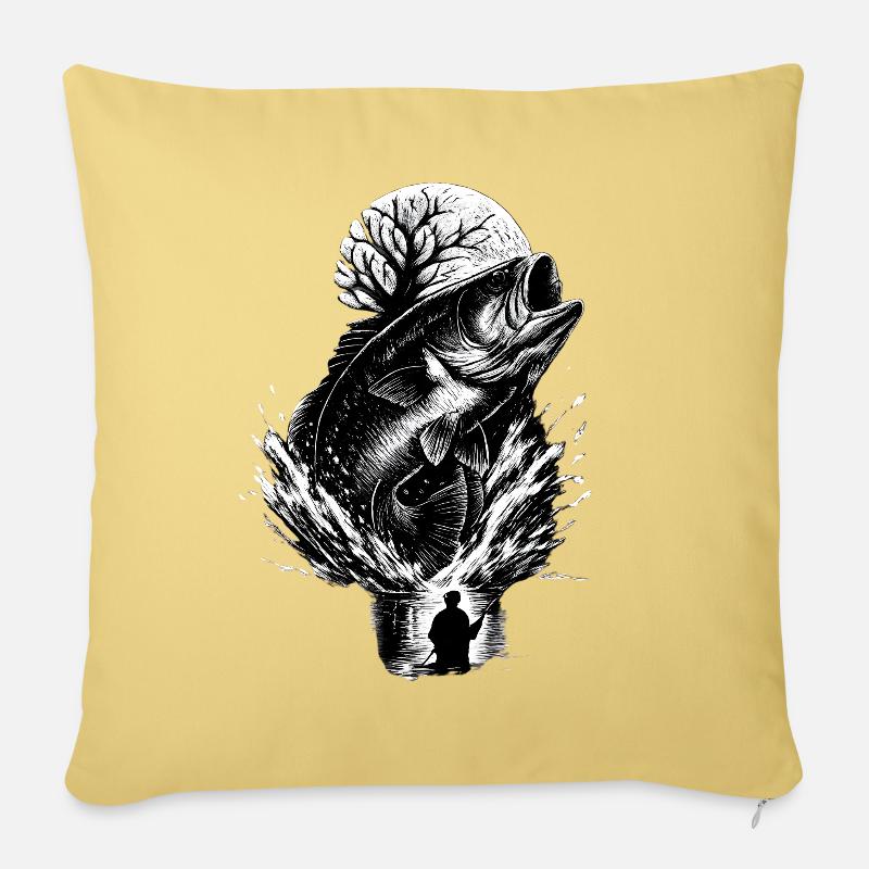 Perchoir sauteuse au clair de lune, pêcheur de nuit - Coussin et housse de 45 x 45 cm - jaune délavé