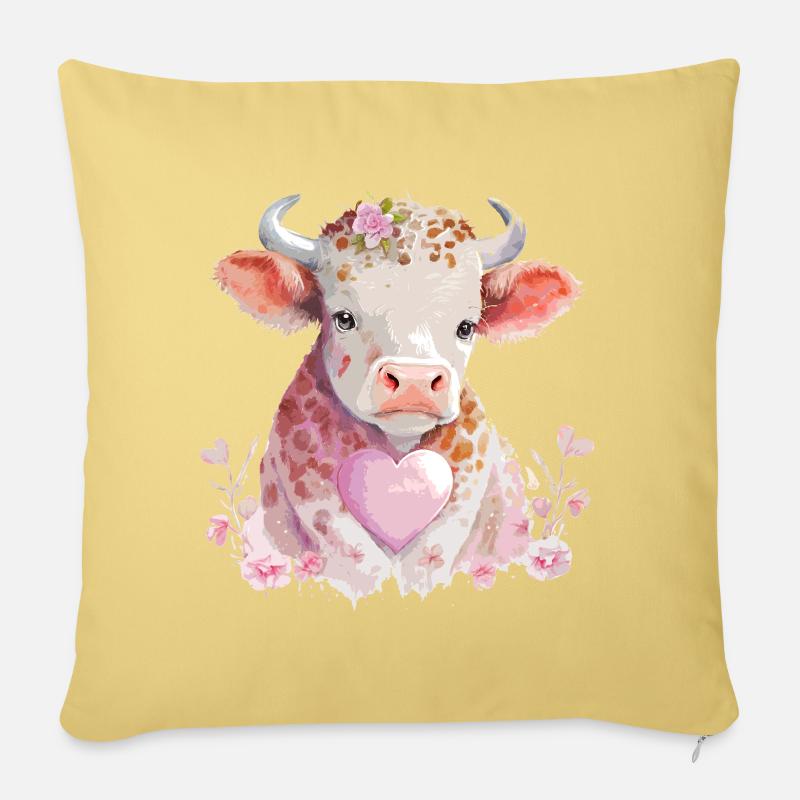 Vache mignonne - Coussin et housse de 45 x 45 cm - jaune délavé