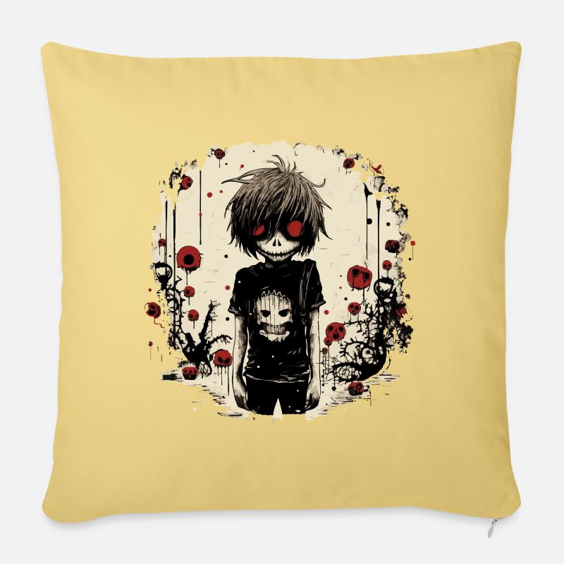 Red-Eyed Skull Kid – Emo Comic Design - Sofakissen mit Füllung 45 x 45 cm - Hellgelb