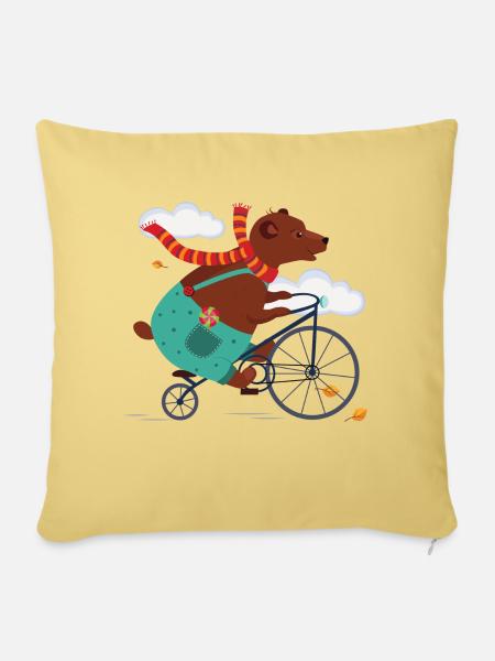 Bär mit Fahrrad - Sofakissen mit Füllung 45 x 45 cm - Hellgelb