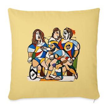 "Rugby in Colour: Passion and Cohesion" - Sofa pillow with filling 45cm x 45cm - washed yellow - Front