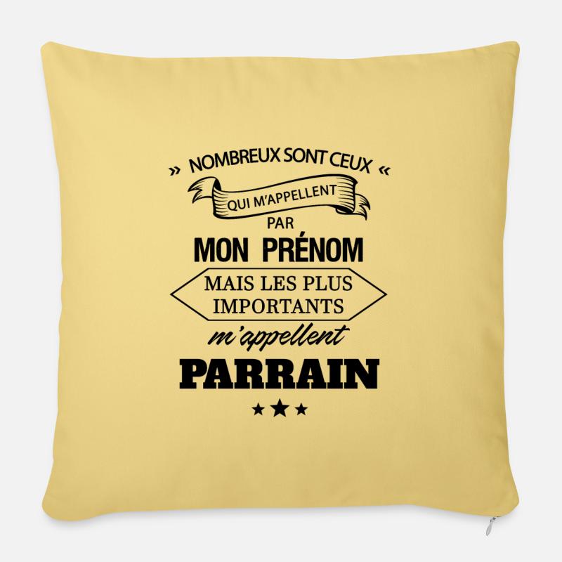 Prénom / parrain - Coussin et housse de 45 x 45 cm - jaune délavé