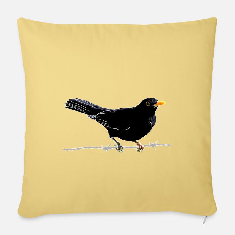 Amsel auf Stacheldraht - Sofakissen mit Füllung 45 x 45 cm - Hellgelb