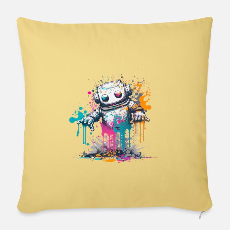 Regenbogen-Roboter zum Knuddeln - Sofakissen mit Füllung 45 x 45 cm - Hellgelb