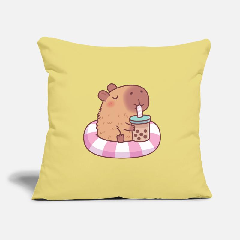 Cute Capybara On Pool Float Drinking Bubble Tea Sofa pillow with filling 45cm x 45cm