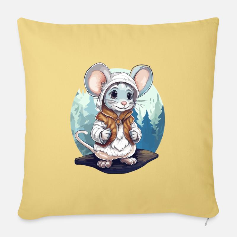 Kleine süße Wander Maus - Sofakissen mit Füllung 45 x 45 cm - Hellgelb