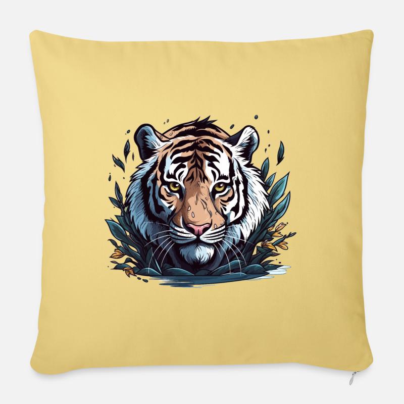 Tiger elegantly realistic - Sofa pillow with filling 45cm x 45cm - washed yellow