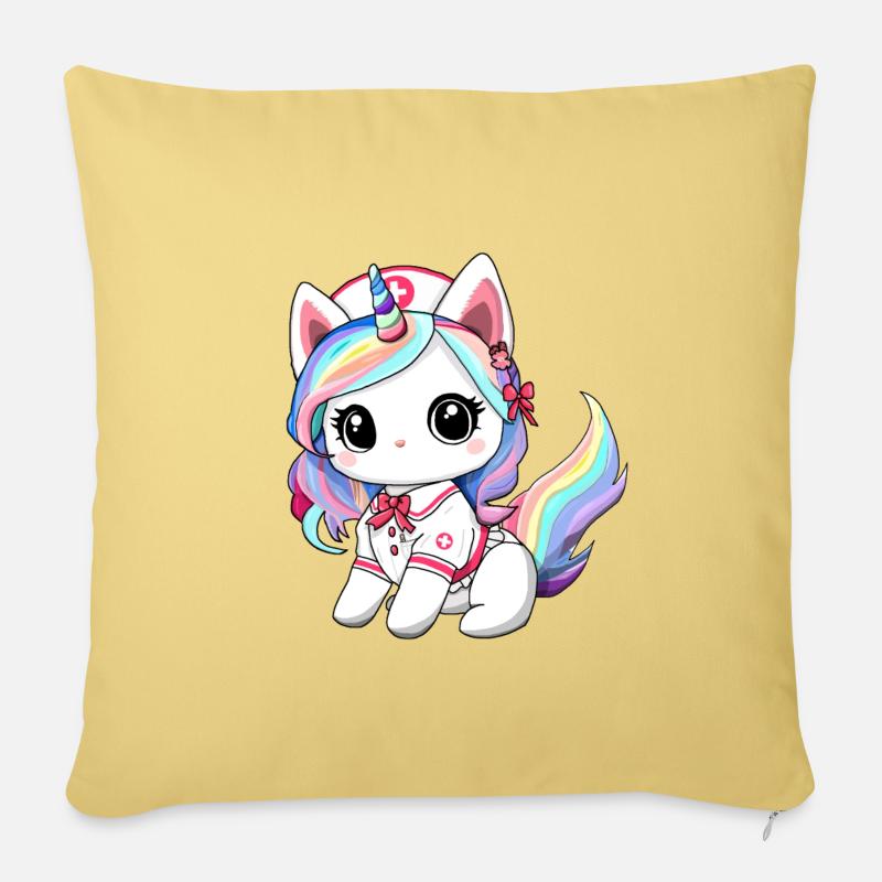 chat licorne infirmiere - Coussin et housse de 45 x 45 cm - jaune délavé