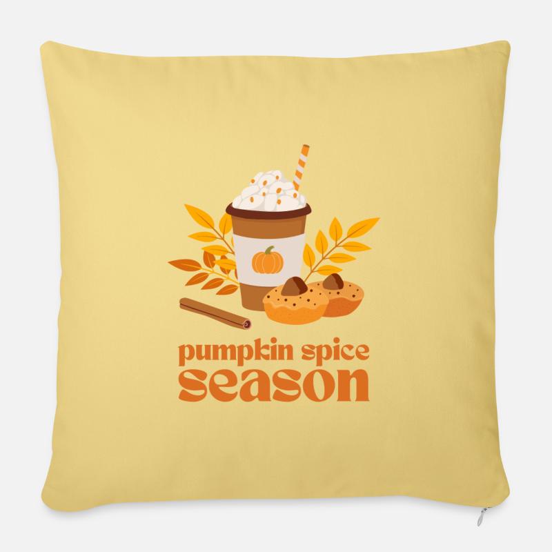 Pumpkin Spice Season mit Kaffee, Kuchen, Blättern - Sofakissen mit Füllung 45 x 45 cm - Hellgelb