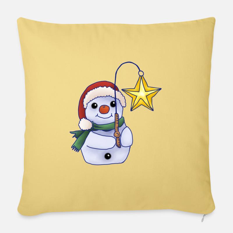 Schneemann mit Stern - Sofakissen mit Füllung 45 x 45 cm - Hellgelb