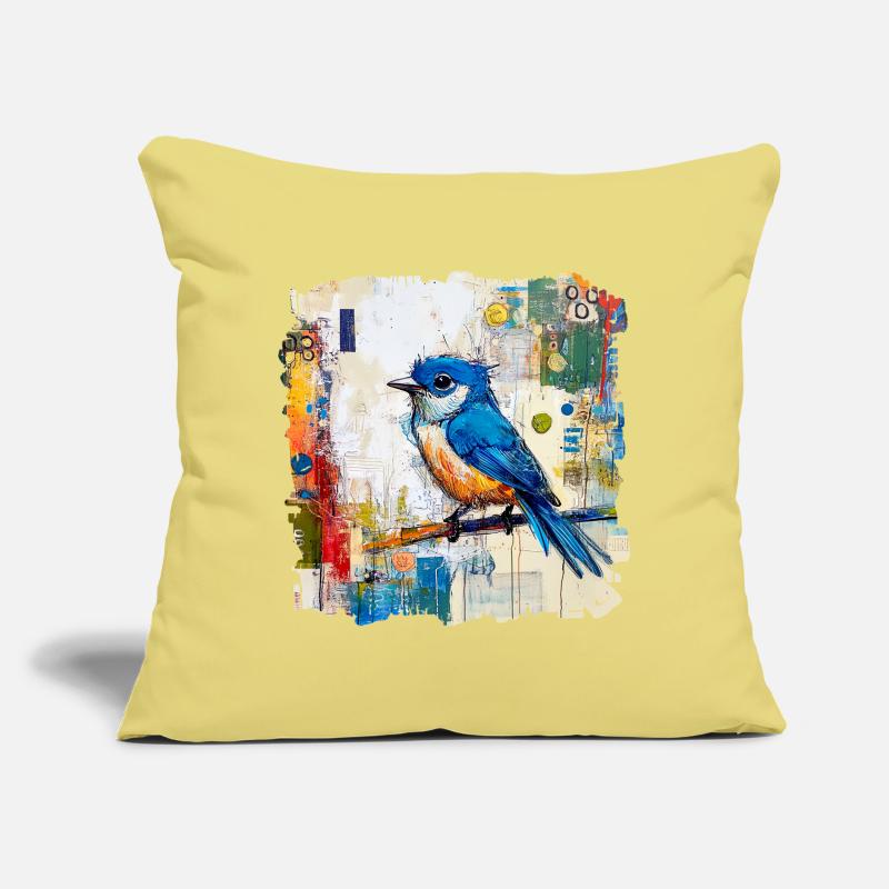 Blauer Vogel im abstrakten Farbmeer Sofakissen mit Füllung 45 x 45 cm