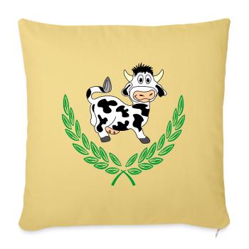 Cute Cow in Green Laurel Wreath - Sofa pillow with filling 45cm x 45cm - washed yellow - Front