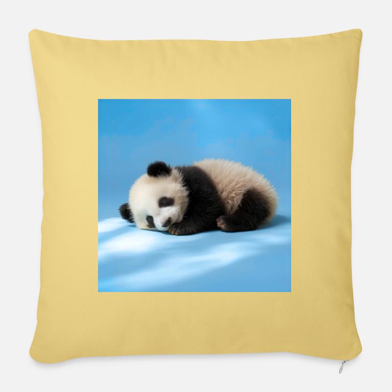 Blauer schlafender Panda - Sofakissen mit Füllung 45 x 45 cm - Hellgelb