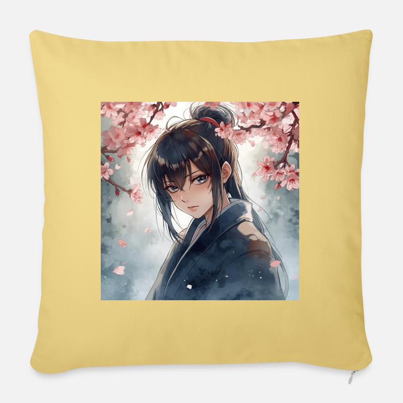 Hanfu unter Kirschblüten - Sofakissen mit Füllung 45 x 45 cm - Hellgelb