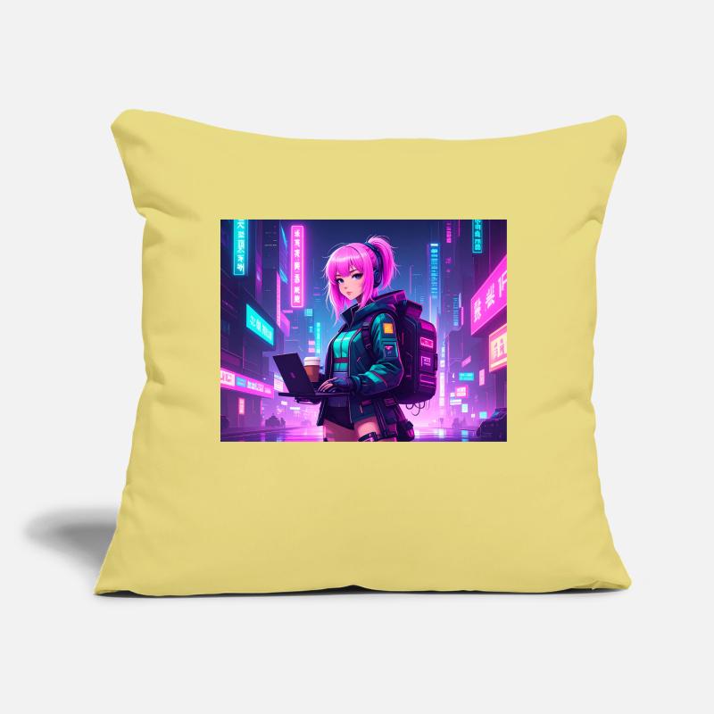 Neon Hacker Girl – Ready to Code & Conquer Sofakissen mit Füllung 45 x 45 cm