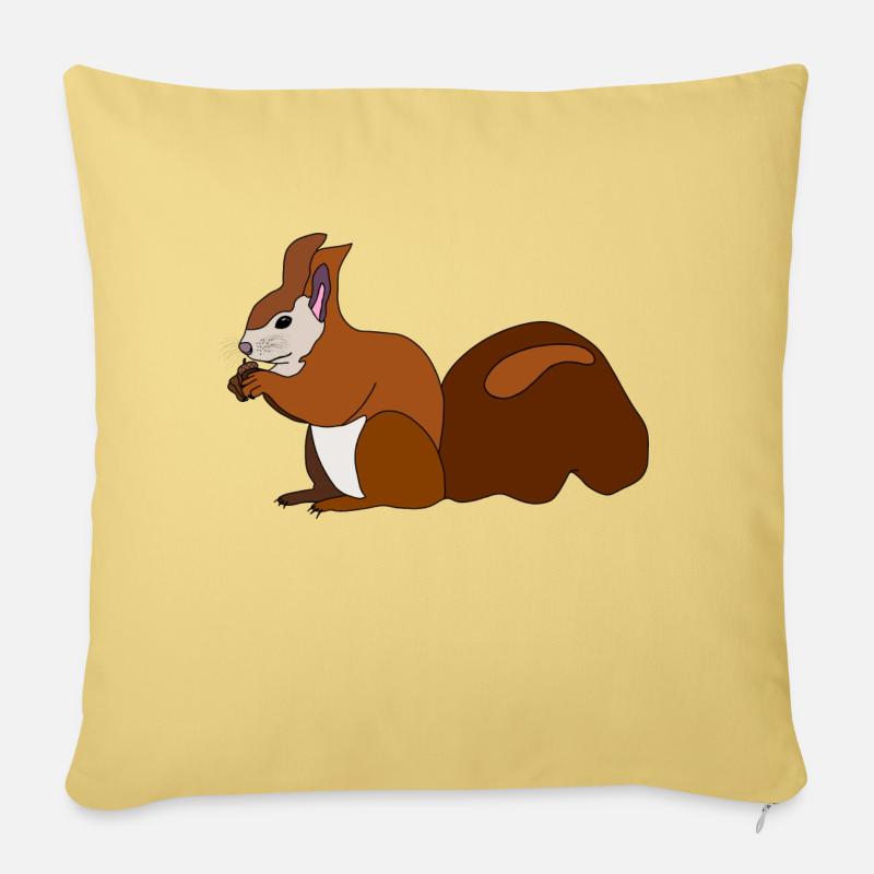 Eichhörnchen mit Nuss - Sofakissen mit Füllung 45 x 45 cm - Hellgelb