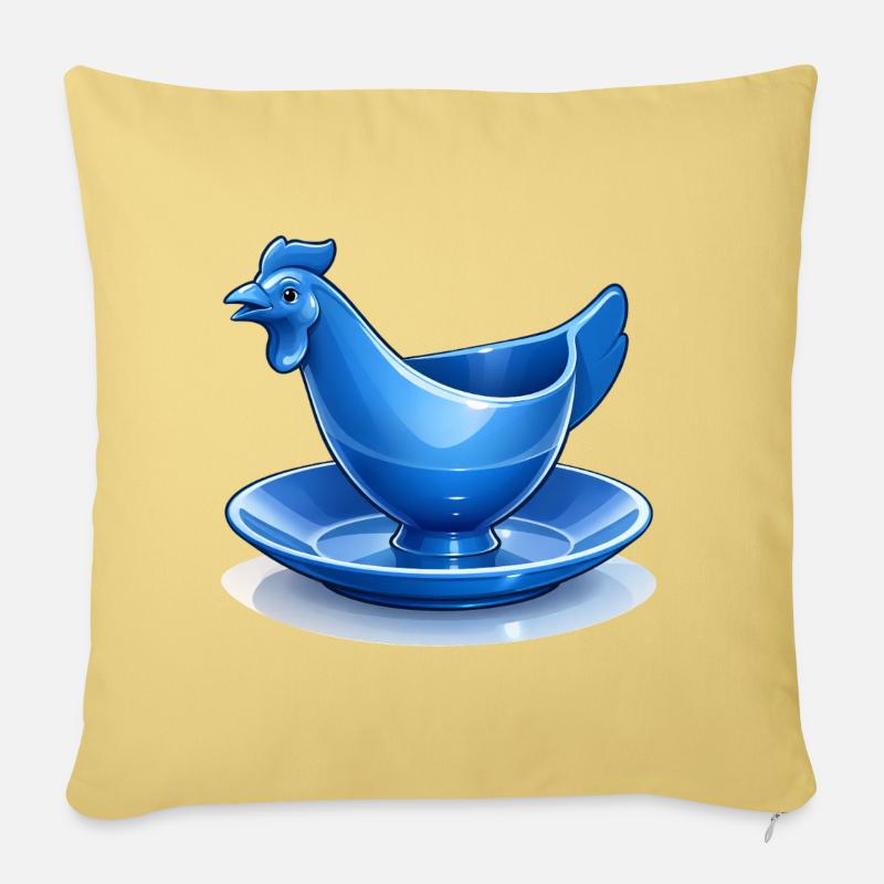 Blauer DDR Eierbecher Huhn Fanart, Ostalgie - Sofakissen mit Füllung 45 x 45 cm - Hellgelb