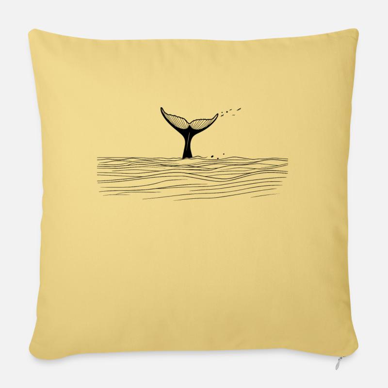 Queue de baleine - Noir - Coussin et housse de 45 x 45 cm - jaune délavé
