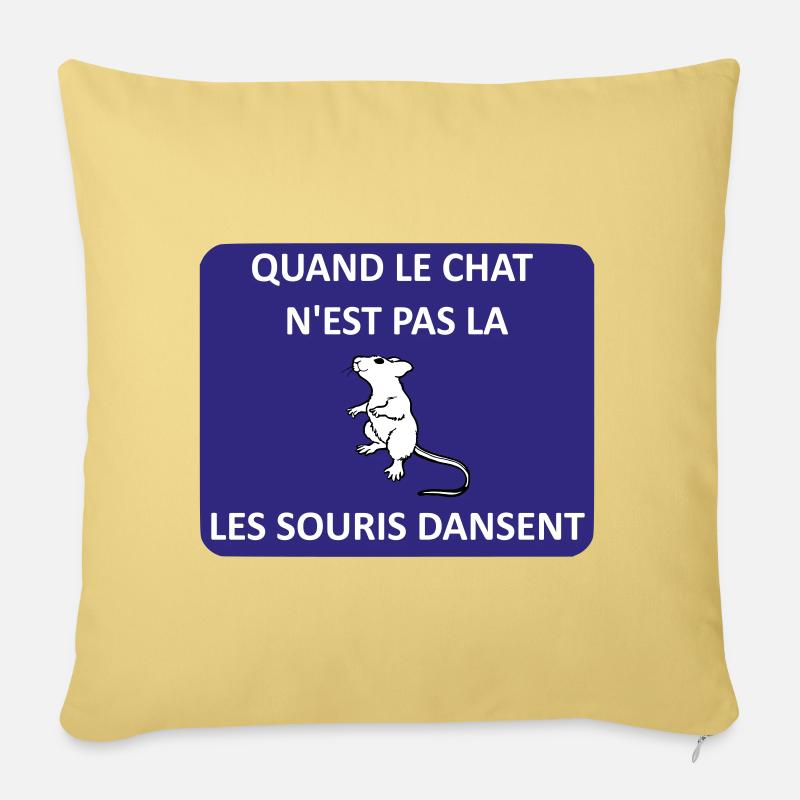 Quand le chat n'est pas là les souris dansent - Coussin et housse de 45 x 45 cm - jaune délavé
