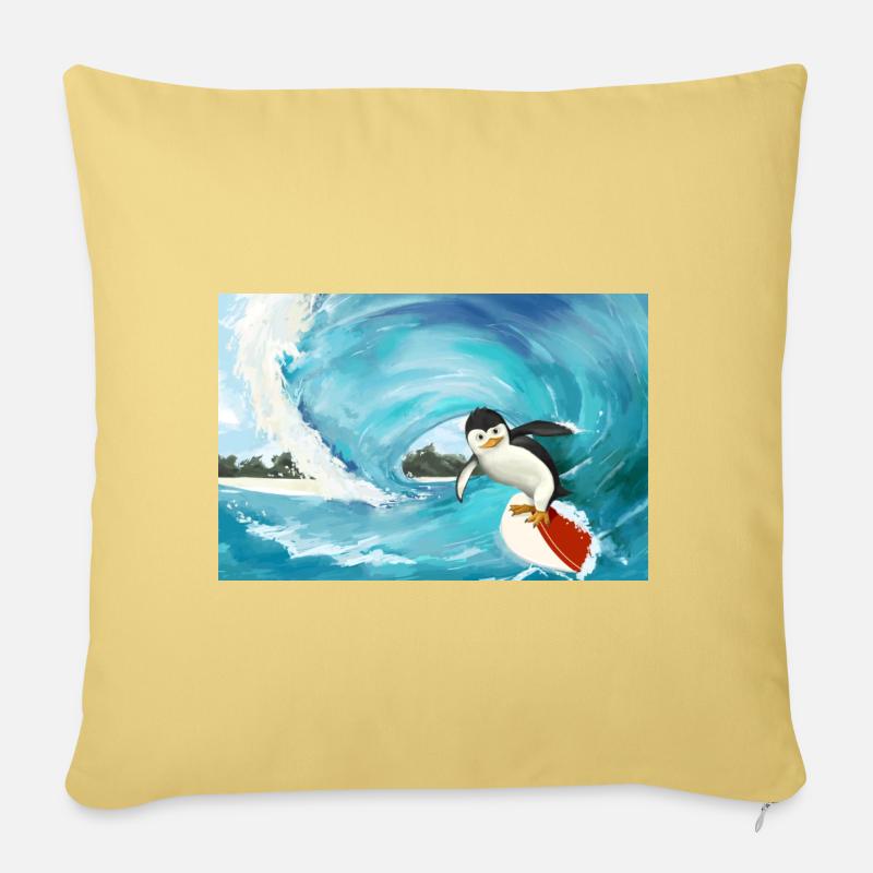 Surfender Pinguin Poster - Sofakissen mit Füllung 45 x 45 cm - Hellgelb