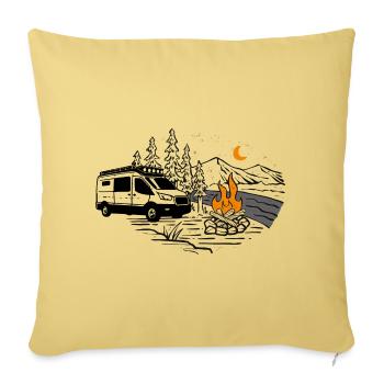 Motif de camping-car dans la nature lors du camping | Campeur - Coussin et housse de 45 x 45 cm - jaune délavé - Devant